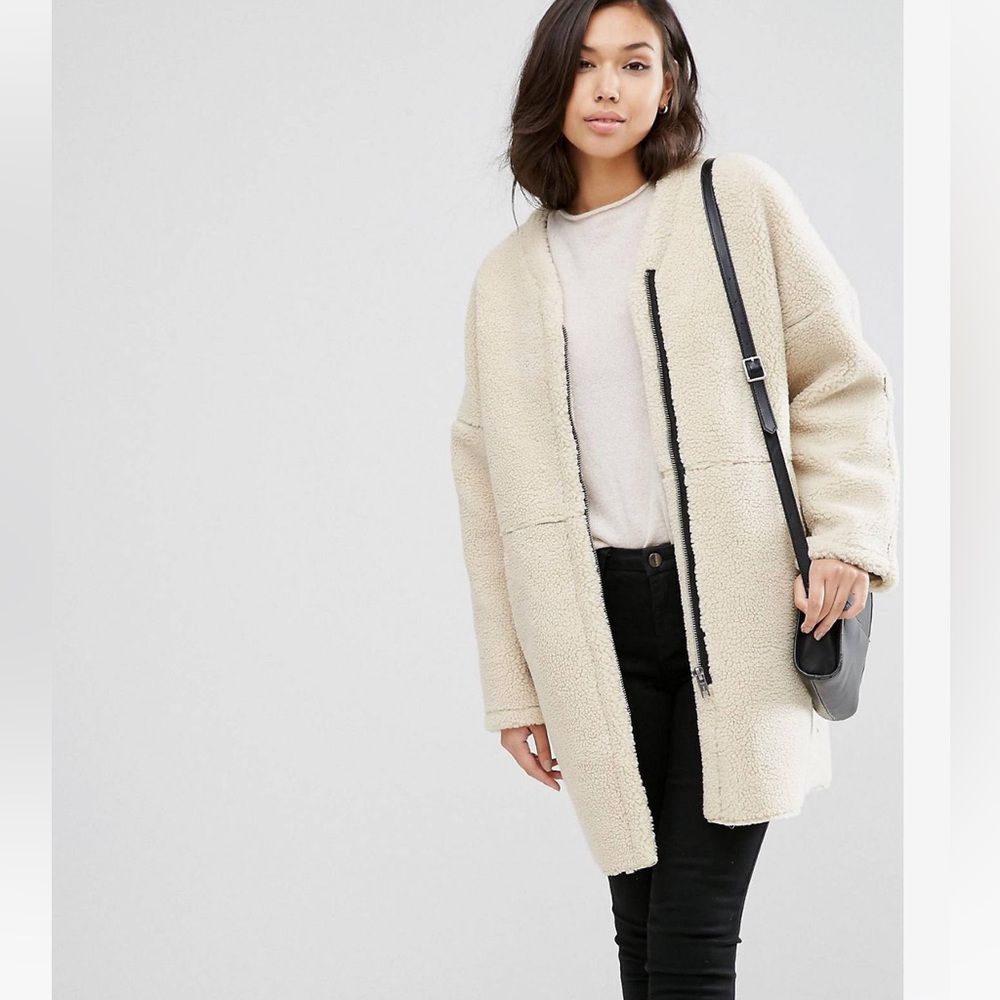 ASOS Cocoon Coat in Borg - Cream / US 4
